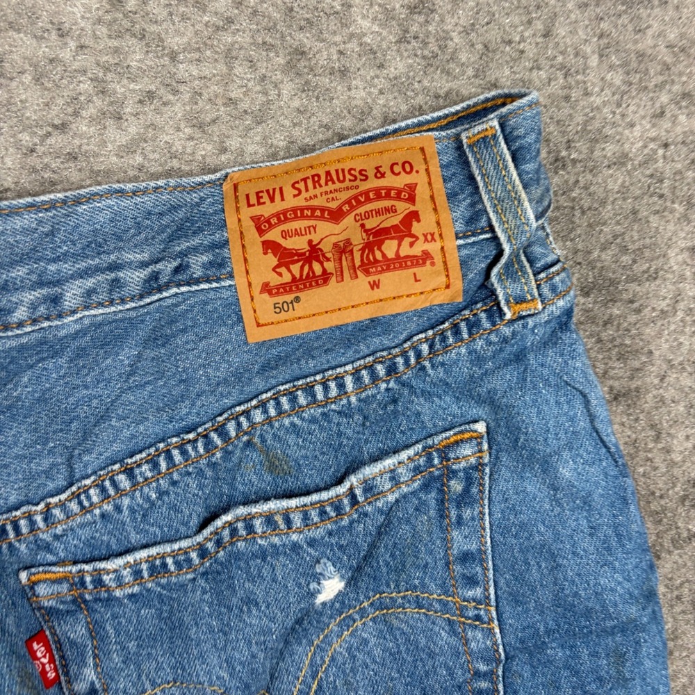 Levis 501 Shorts Women 32 Blue Distressed Cut Off Denim Button Fly - Picture 11 of 16